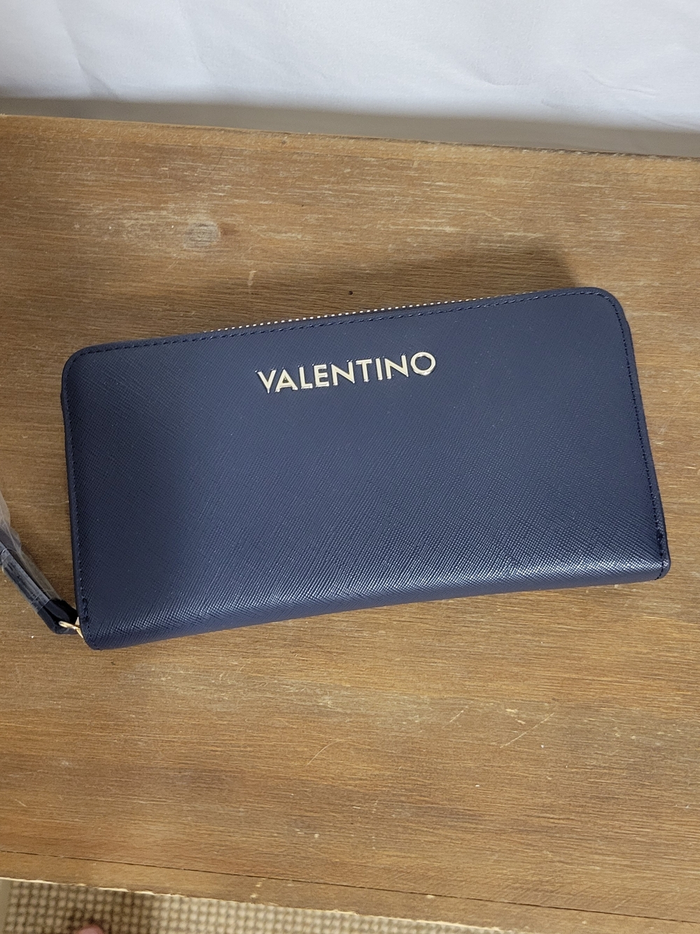 Valentino Navy Zip-Around Wallet with Gold Logo NWT